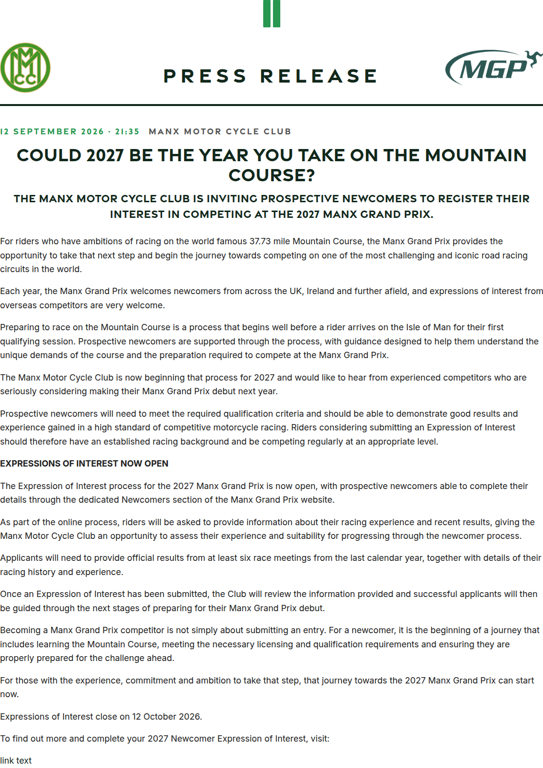 Press release preview